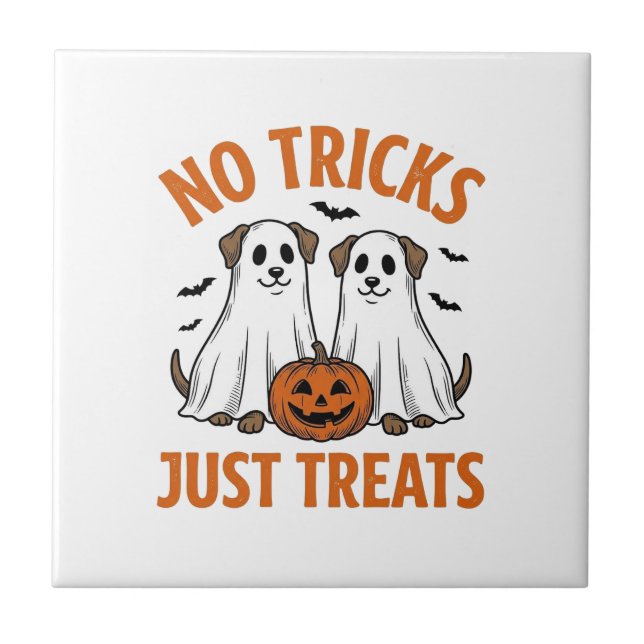 Funny Ghost Dog Halloween No Tricks Just Treats De Ceramic Tile (Front)
