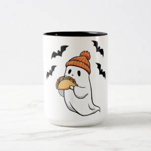 Funny Ghost Eating Tacos Spooky Taco Halloween Foo Two-Tone Coffee Mug