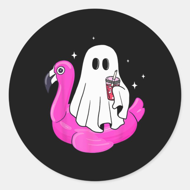 Funny Ghost Flamingo Float Pool Spooky Summer Summ Classic Round Sticker (Front)