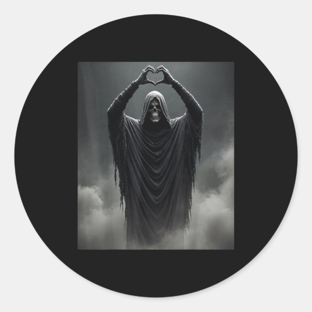 Funny ghost heart hands scary face halloween classic round sticker (Front)