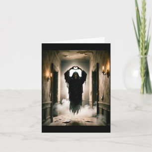 Funny ghost heart hands scary face horror poster card