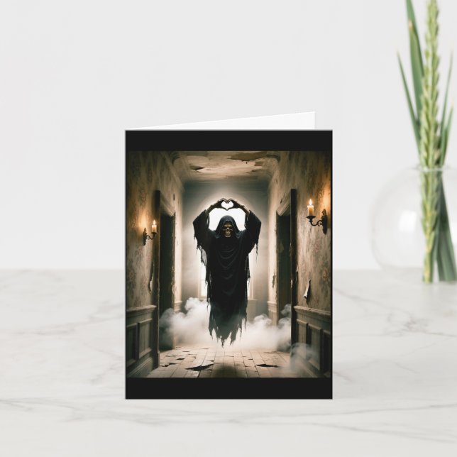 Funny ghost heart hands scary face horror poster card (Front)