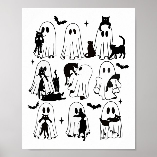 Funny Ghost Holding A Black Cat Lazy Halloween Spo Poster (Front)