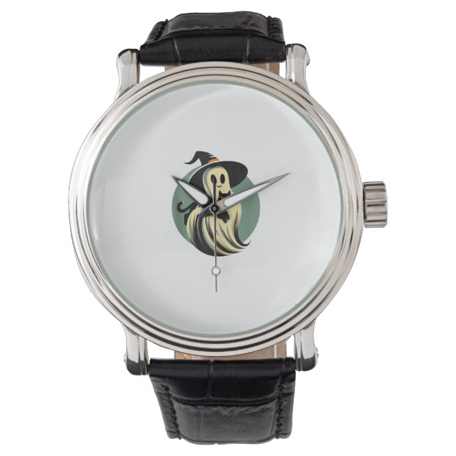 Funny Ghost Holding A Black Cat Lazy Halloween Spo Watch (Front)