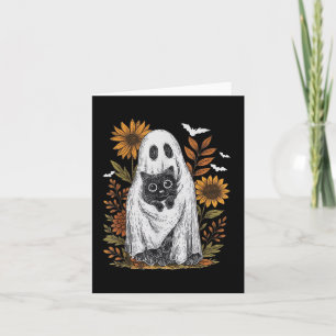 Funny Ghost Holding Black Cat Halloween Ghost Cat  Card