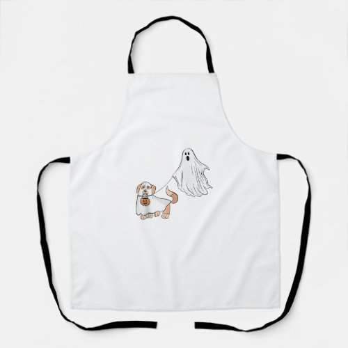 Funny Ghost Holding Puppy Dog Funny Halloween Pet  Apron