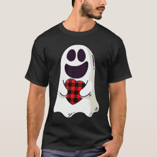 Funny Ghost Hugging Red Hearts Plaid buffalo Valen T-Shirt