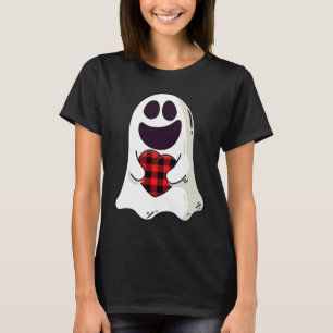 Funny Ghost Hugging Red Hearts Plaid buffalo Valen T-Shirt