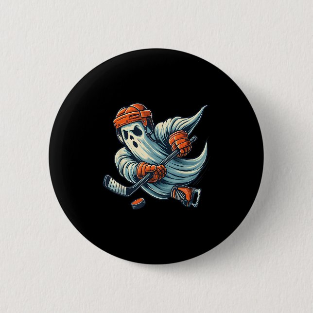 Funny Ghost Ice Hockey Player Halloween Costume Me Button (Front)