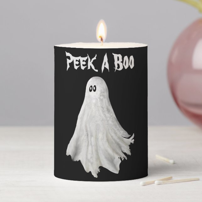 Funny Ghost Of Halloween Past Drawing Pillar Candle (In Situ)