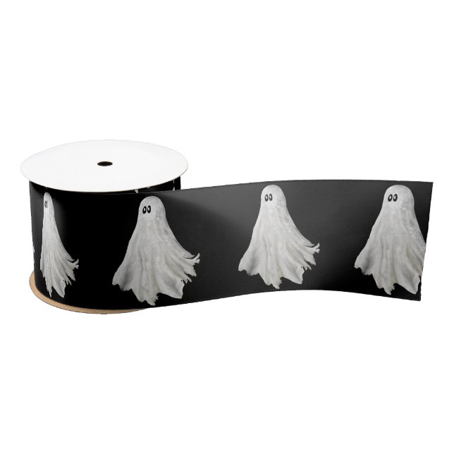 Funny Ghost Of Halloween Past Drawing Satin Ribbon (Spool)