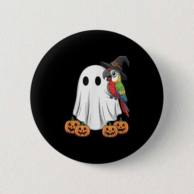 Funny Ghost Parrot Pumpkin Halloween Kids Mens Wom Button (Front)
