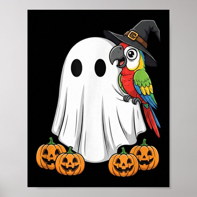 Funny Ghost Parrot Pumpkin Halloween Kids Mens Wom Poster (Front)