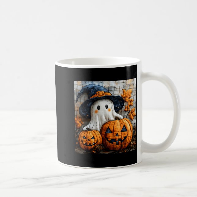 Funny Ghost Pumpkin Cute Halloween Patchwork Art  Coffee Mug (Right)