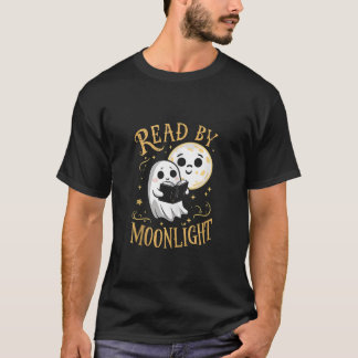 Funny Ghost Reading Book Read By Moonlight Hallowe T-Shirt