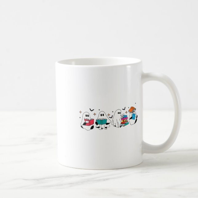 Funny Ghost Reading Books Teacher Halloween Spooky Coffee Mug (Right)