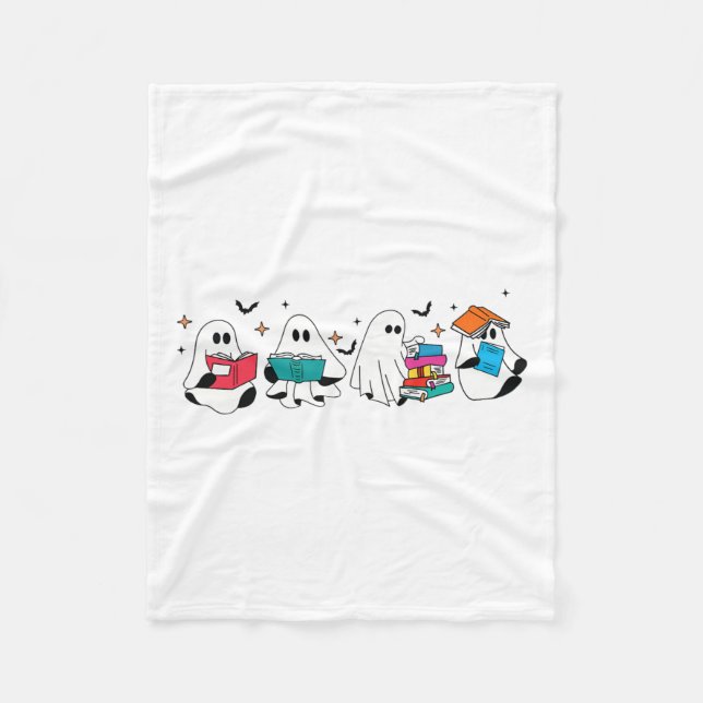 Funny Ghost Reading Books Teacher Halloween Spooky Fleece Blanket (Front)