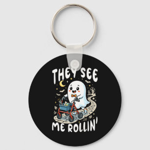 Funny ghost see rollin physical therapy halloween keychain