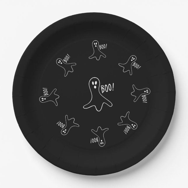funny ghost shouting boo for halloween  paper plates (Front)