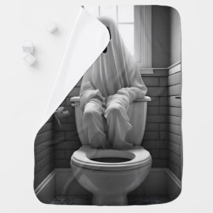 Funny ghost sitting in toilet baby blanket