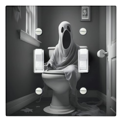 Funny ghost sitting in toilet light switch cover