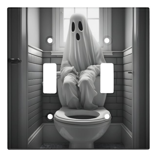 Funny ghost sitting in toilet light switch cover (Front)