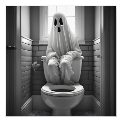 Funny ghost sitting in toilet photo print