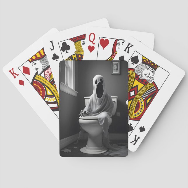 Funny ghost sitting in toilet poker cards (Back)