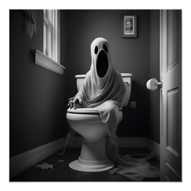 Funny ghost sitting in toilet poster (Front)