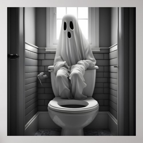 Funny ghost sitting in toilet poster