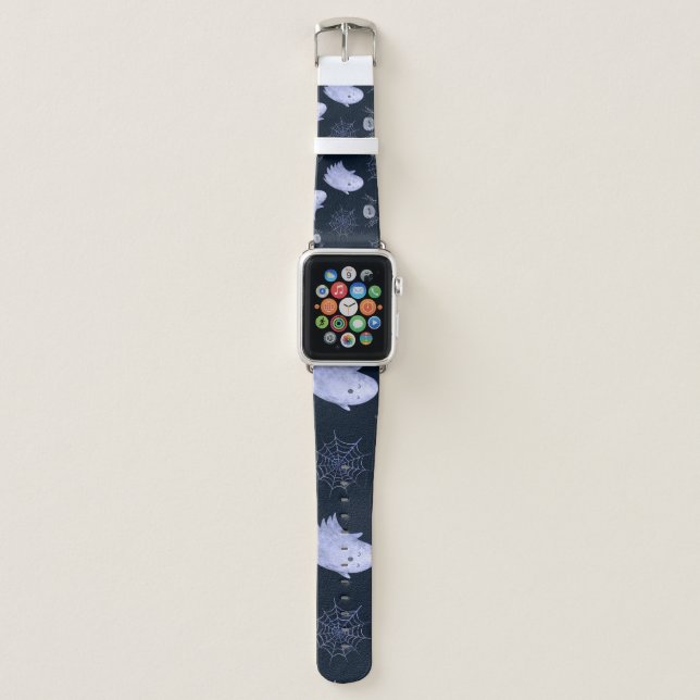 Funny Ghost Spider Halloween Pattern. Apple Watch Band (Front)