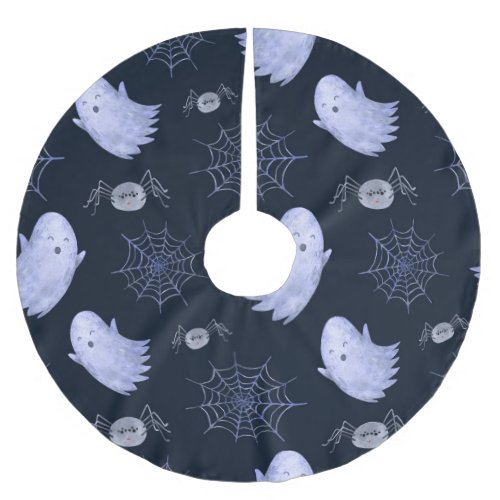 Funny Ghost Spider Halloween Pattern Brushed Polyester Tree Skirt