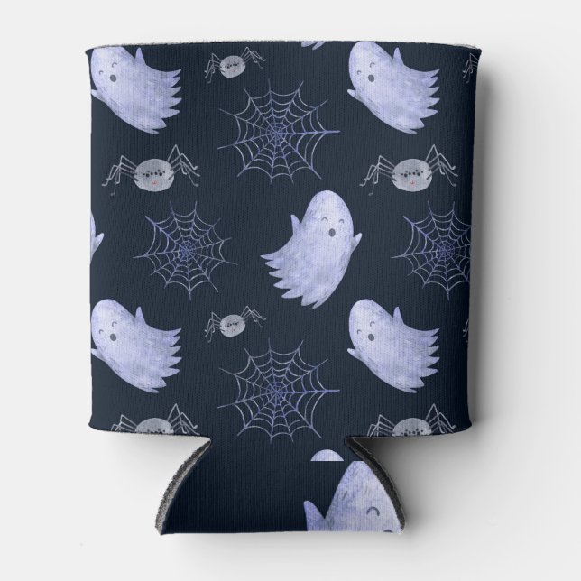 Funny Ghost Spider Halloween Pattern. Can Cooler (Front)