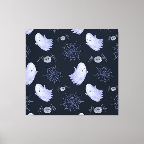 Funny Ghost Spider Halloween Pattern Canvas Print