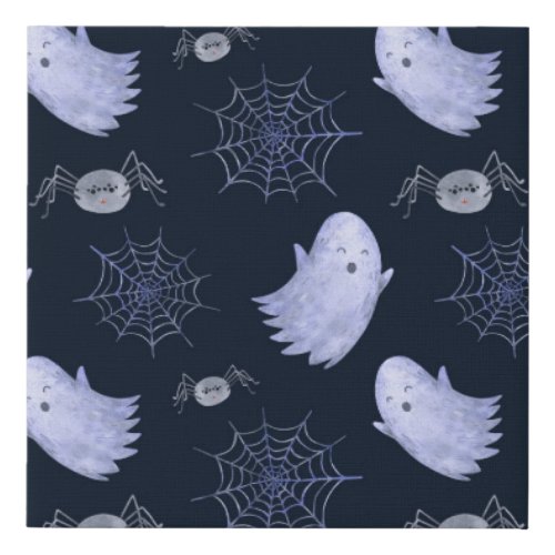 Funny Ghost Spider Halloween Pattern Faux Canvas Print