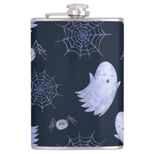 Funny Ghost Spider Halloween Pattern Flask