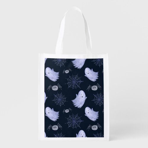 Funny Ghost Spider Halloween Pattern Grocery Bag