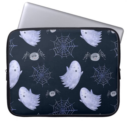 Funny Ghost Spider Halloween Pattern Laptop Sleeve