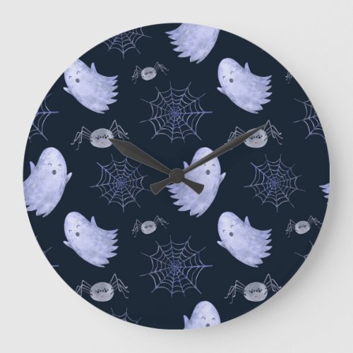 Funny Ghost Spider Halloween Pattern Large Clock