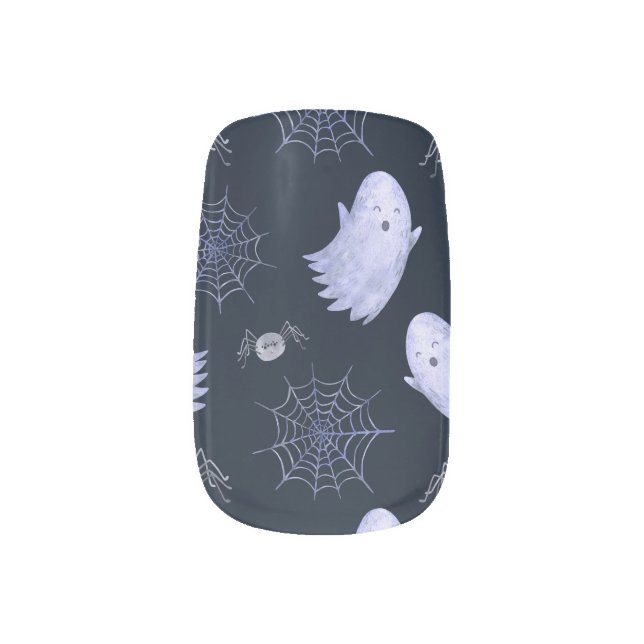 Funny Ghost Spider Halloween Pattern. Minx Nail Art (Left Thumb)