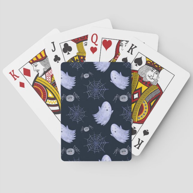 Funny Ghost Spider Halloween Pattern. Poker Cards (Back)