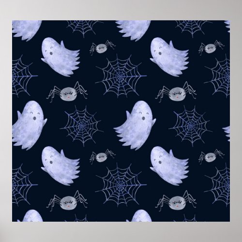 Funny Ghost Spider Halloween Pattern Poster