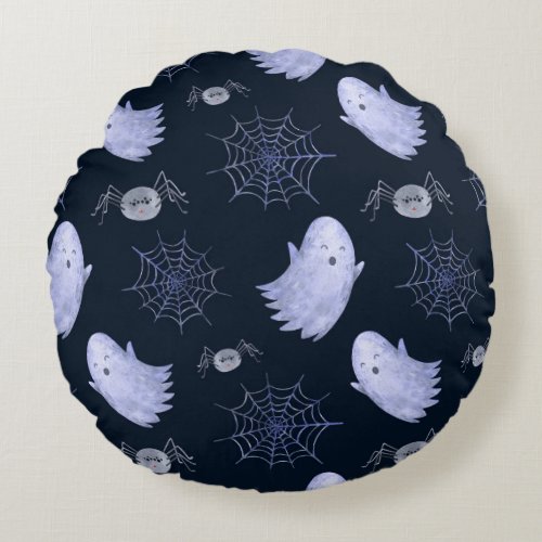 Funny Ghost Spider Halloween Pattern Round Pillow