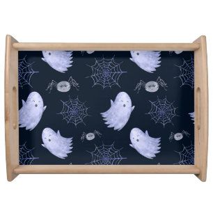 Funny Ghost Spider Halloween Pattern. Serving Tray