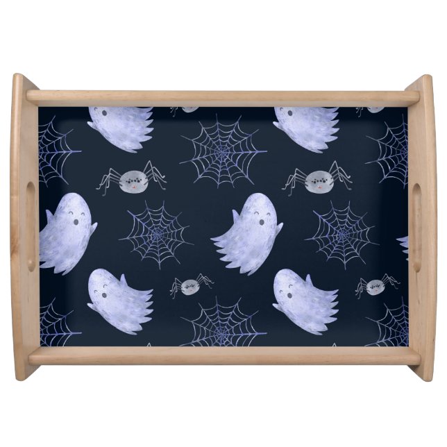 Funny Ghost Spider Halloween Pattern. Serving Tray (Front)