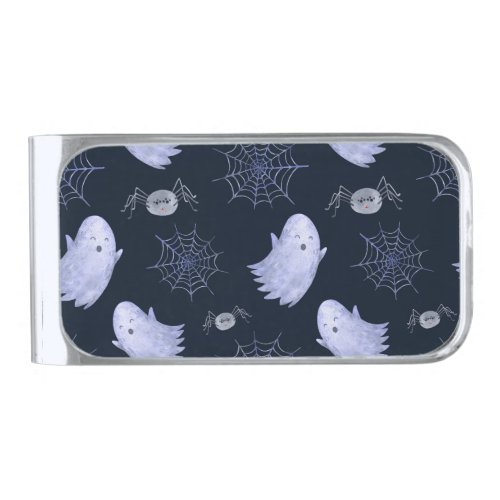 Funny Ghost Spider Halloween Pattern Silver Finish Money Clip