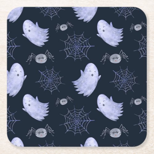 Funny Ghost Spider Halloween Pattern Square Paper Coaster