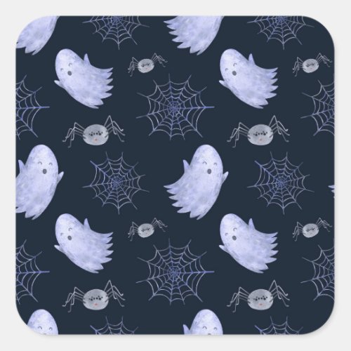 Funny Ghost Spider Halloween Pattern Square Sticker