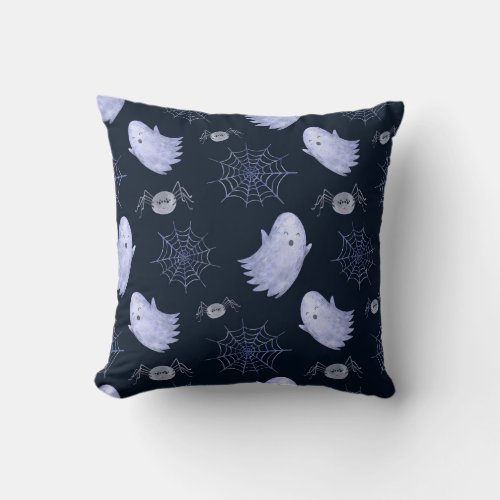 Funny Ghost Spider Halloween Pattern Throw Pillow