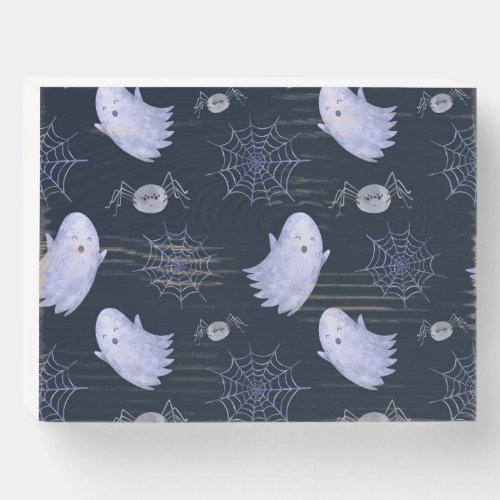 Funny Ghost Spider Halloween Pattern Wooden Box Sign